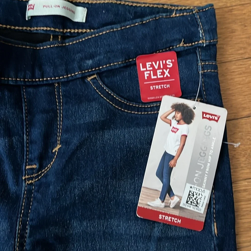 Levi’s stretch pull on jeggings, elastic waist, dark denim, girls 8 NWT - Picture 2 of 6